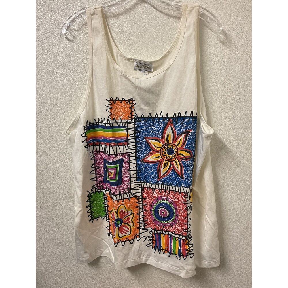 NWT 80s Vintage Jacques Moret Double Tank Top ETHNIC BLOCK PRINT TANK TOP OS